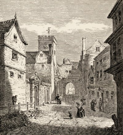 La porte nord et la prison de Bocardo, Oxford, vers 1865 (gravure sur bois) - English School